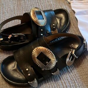 Toga Pulla leather oversized buckle sandals
